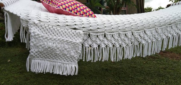 Handmade cotton rope hammock.