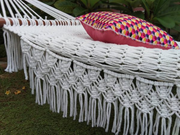 Handmade cotton rope hammock.