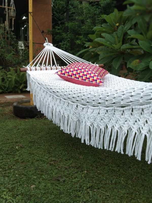 Handmade cotton rope hammock.