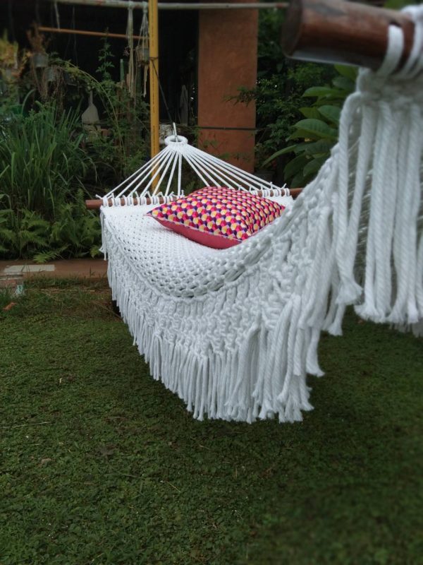 Handmade cotton rope hammock.