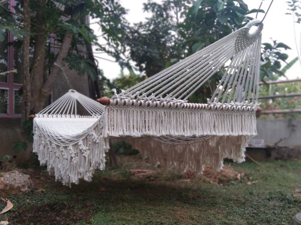 hand-woven double fringe cotton rope hammock from ULA Collections