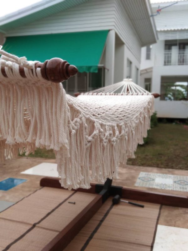 hand-woven single fringe cotton rope hammock from ULA Collections