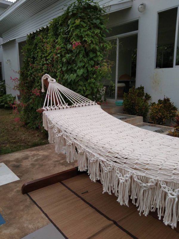 hand-woven single fringe cotton rope hammock from ULA Collections