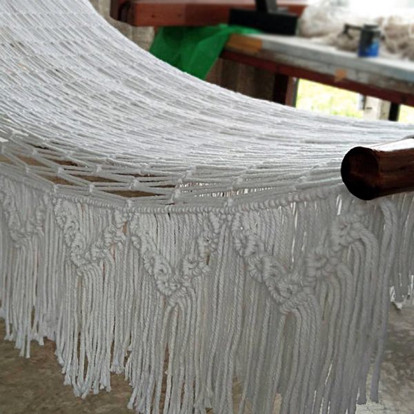 hand-woven single fringe cotton rope hammock from ULA Collections