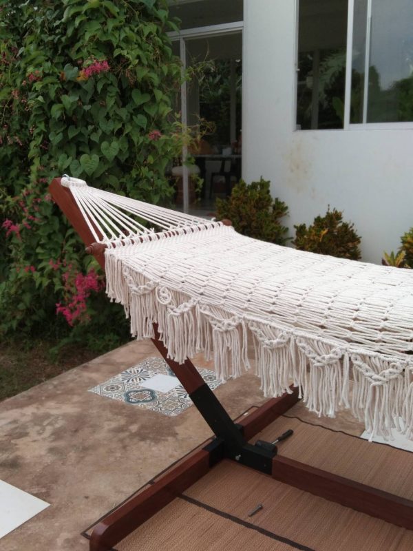 hand-woven single fringe cotton rope hammock from ULA Collections
