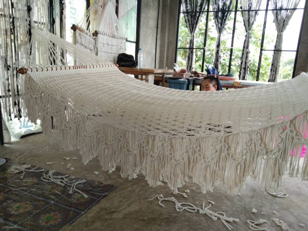 hand-woven double fringe cotton rope hammock from ULA Collections