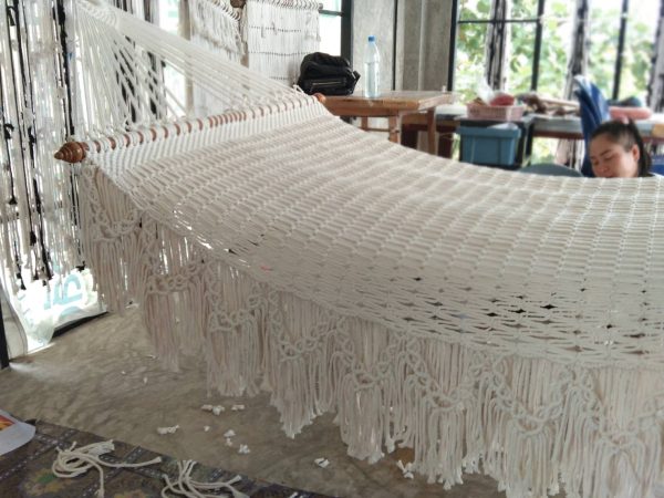 hand-woven double fringe cotton rope hammock from ULA Collections