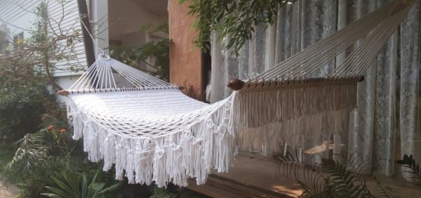 hand-woven double fringe cotton rope hammock from ULA Collections