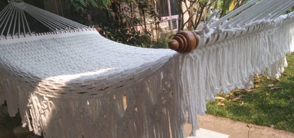 hand-woven double fringe cotton rope hammock from ULA Collections