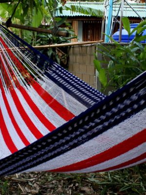 USA. Acrylic yarn colorful hammocks from ULA Collections