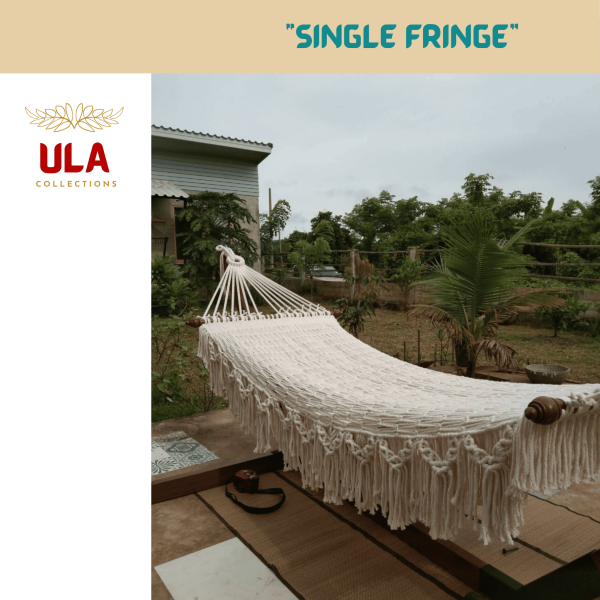 hand-woven single fringe cotton rope hammock from ULA Collections
